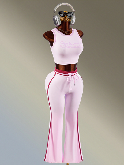 Amplova Women's Letter Print Tank Top And Flare Pants Sports Set