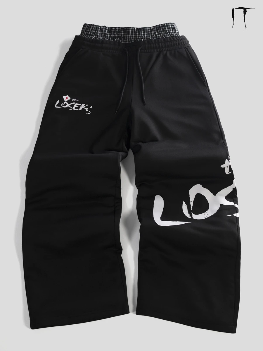IT Chapter TWO | Manfinity STYNVO Men's Double Waistband Drawstring Loose Sweatpants With Letter Print - Black - View 1