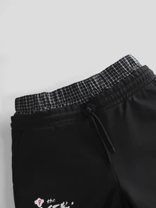 IT Chapter TWO | Manfinity STYNVO Men's Double Waistband Drawstring Loose Sweatpants With Letter Print - Black - View 3