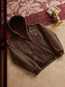 GETOML Men's Loose Casual Streetwear Front Kangaroo Pocket Open Front Hooded Sweatshirt Holiday Graduation Brown Autumn - Brown - View 6