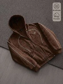 GETOML Men's Loose Casual Streetwear Front Kangaroo Pocket Open Front Hooded Sweatshirt Holiday Graduation Brown Autumn - Brown - View 7