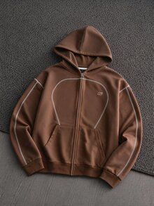 GETOML Men's Loose Casual Streetwear Front Kangaroo Pocket Open Front Hooded Sweatshirt Holiday Graduation Brown Autumn - Brown - View 10