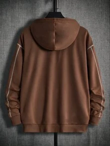 GETOML Men's Loose Casual Streetwear Front Kangaroo Pocket Open Front Hooded Sweatshirt Holiday Graduation Brown Autumn - Brown - View 5
