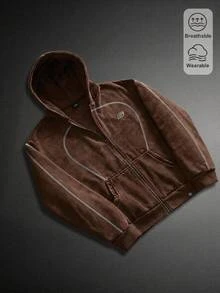 GETOML Men's Loose Casual Streetwear Front Kangaroo Pocket Open Front Hooded Sweatshirt Holiday Graduation Brown Autumn - Brown - View 8
