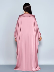 SOLERSUN Women's Plus-Size Dusty Pink Satin Floor-Length Dress,Modest Batwing Sleeve Loose Robe,Summer Wedding Ninang, Al-Adha,Country Party Elegant Gown Fall - Dusty Pink - View 4