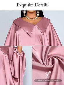 SOLERSUN Women's Plus-Size Dusty Pink Satin Floor-Length Dress,Modest Batwing Sleeve Loose Robe,Summer Wedding Ninang, Al-Adha,Country Party Elegant Gown Fall - Dusty Pink - View 8