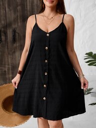 SHEIN VCAY Vestido midi de talla grande para mujer, informal, holgado, de un solo pecho con tirantes