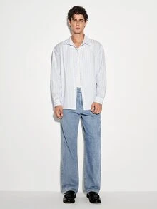 Colvenic 男士條紋長袖單排扣休閒通勤襯衫 - 藍色 - 查看 4