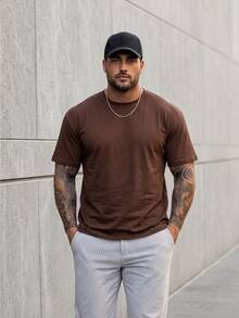 KRYTIVO Plus Size Men's Coffee Color T-Shirt, Simple Yet Stylish, Essential For Summer, Casual And Fashionable - Coffee Brown - View 1