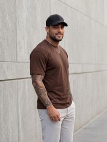 KRYTIVO Plus Size Men's Coffee Color T-Shirt, Simple Yet Stylish, Essential For Summer, Casual And Fashionable - Coffee Brown - View 3