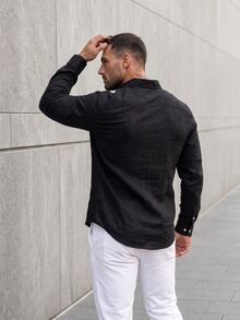 KRYTIVO Plus Size Men's Long Sleeve Button-Front Shirt, Fall, Formal - Black - View 2