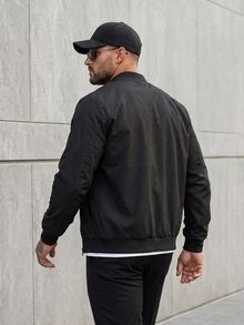 KRYTIVO Plus Size Men's Solid Color Long Sleeve Zip-Up Casual Baseball Jacket Men Zip Up Jacket - Black - View 2