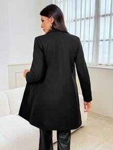 SHEIN Tall 秋冬款翻領雙排扣大衣 - 黑色 - 查看 6