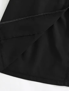 SHEIN 少女休閒字母裝飾寬鬆文字貼布連帽口袋中長版派克夾克秋季外套 - 黑色 - 查看 9
