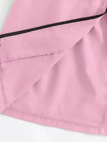 SHEIN 少女休閒字母裝飾寬鬆文字帶帽口袋中長版連帽派克外套 秋季夾克 - 粉色 - 查看 9