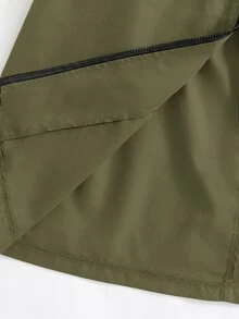 SHEIN 女童休閒字母裝飾鬆款文字膠帶連帽口袋中長版連帽外套 秋季夾克 - 綠色 - 查看 9