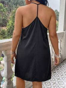 SHEIN VCAY Plus Size Black Pattern Decor Sleeveless Dress Beach Summer Boho - Black - View 2