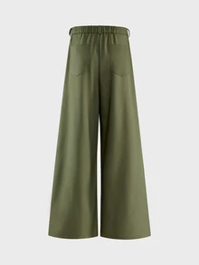AXEPEAK Men's Solid Color Waist Button Design Wide Leg Loose Fit Long Pants - Green - View 2