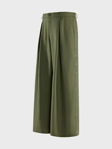 AXEPEAK Men's Solid Color Waist Button Design Wide Leg Loose Fit Long Pants - Green - View 10