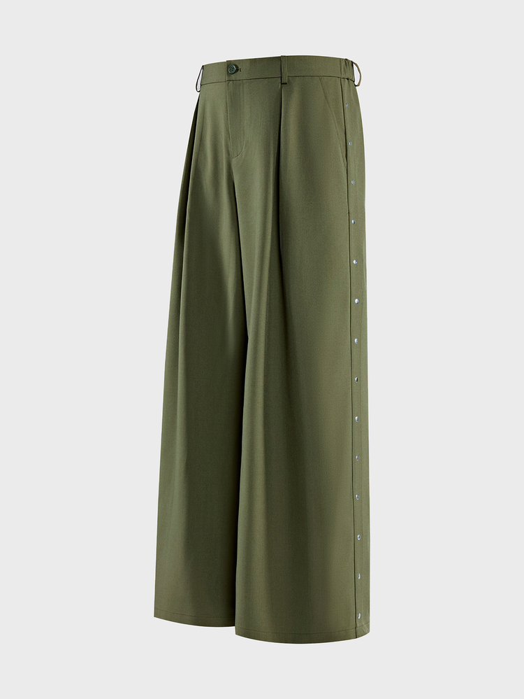 AXEPEAK Men's Solid Color Waist Button Design Wide Leg Loose Fit Long Pants - Green - View 10