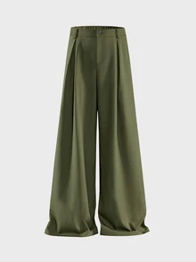 AXEPEAK Men's Solid Color Waist Button Design Wide Leg Loose Fit Long Pants - Green - View 4