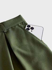 AXEPEAK Men's Solid Color Waist Button Design Wide Leg Loose Fit Long Pants - Green - View 7