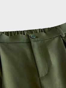 AXEPEAK Men's Solid Color Waist Button Design Wide Leg Loose Fit Long Pants - Green - View 6