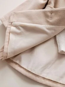 SHEIN معطف خارجي بياقة فرائية للبنات الصغار باللون الخاكي، متعدد الاستخدامات للخريف والشتاء - كاكي - مشاهدة 10
