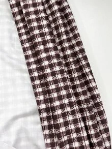 SHEIN PariChic 法式復古格紋細肩帶洋裝，Ins博主最愛夏季美式復古棕白格紋細肩帶洋裝，收腰側綁帶V領A字迷你洋裝，Y2K顯瘦休閒派對穿搭 - 棕色 - 查看 5