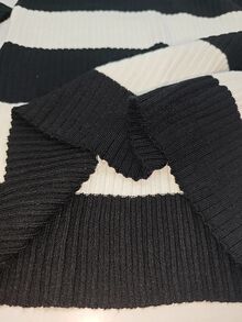 Mulvari 女士条纹休闲长袖套头毛衣，长袖上衣，秋冬针织套头衫 - 黑與白 - 查看 7