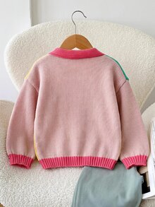 SHEIN 少女時尚休閒極簡配色可愛女童針織開襟毛衣外套，馬卡龍色系彩虹配色針織開襟衫，適合日常穿著、度假出遊，百搭可愛，四季皆宜 - 彩色 - 查看 2