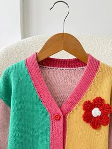 SHEIN 少女時尚休閒極簡配色可愛女童針織開襟毛衣外套，馬卡龍色系彩虹配色針織開襟衫，適合日常穿著、度假出遊，百搭可愛，四季皆宜 - 彩色 - 查看 5