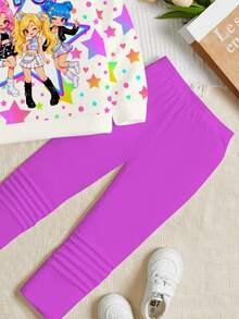 Young Girl Cartoon Print Kids Long Sleeve Sweatshirt And Pants Set - Multicolor - View 7