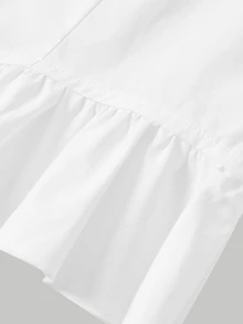 SHEIN MOD Women Cotton Solid Collared Puff Long Sleeve Short White Sweet Business Blouse Office Going Out Back To School Fall Autumn.Halloween. - White - View 3