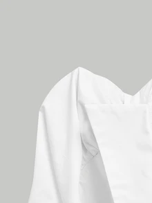 SHEIN MOD Women Cotton Solid Collared Puff Long Sleeve Short White Sweet Business Blouse Office Going Out Back To School Fall Autumn.Halloween. - White - View 7