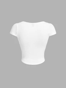 SHEIN MOD 女款夏季時尚拼色黑白波點印花T恤，適合夜店、外出、Y2K風格，可愛性感，萬聖節、開學季適用 - 黑與白 - 查看 6