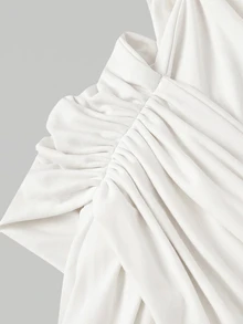 Skyraze Vestido largo elegante de mujer con cuello asimétrico y plisado en unicolor - Blanco - Ver 6