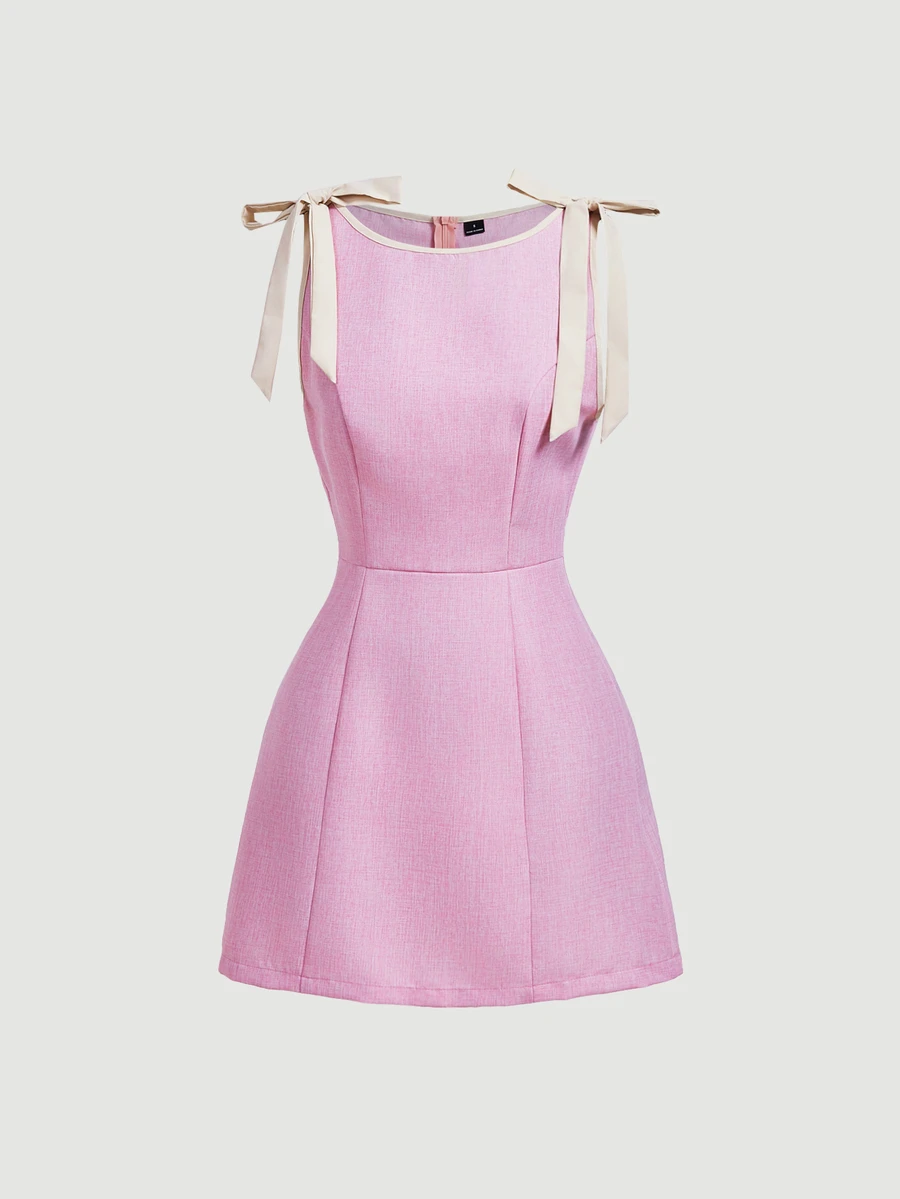 SHEIN MOD 女款綁帶無袖迷你洋裝 - 淺粉色 - 查看 1