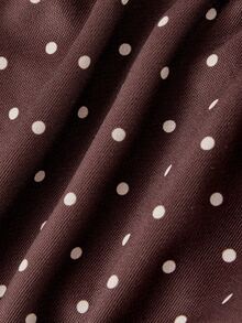 SHEIN MOD Women Polka Dot Hooded Long Sleeve Short Brown And White Sweet Vintage Cute Casual Sweatshirt Going Out Everyday School Graduation Autumn Fall - Coffee Brown - View 4