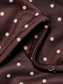 SHEIN MOD Women Polka Dot Hooded Long Sleeve Short Brown And White Sweet Vintage Cute Casual Sweatshirt Going Out Everyday School Graduation Autumn Fall - Coffee Brown - View 9
