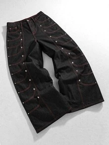 ROMWE MEN Street Life Men's Multi-Fake Pocket Design Jeans - Blue - View 3