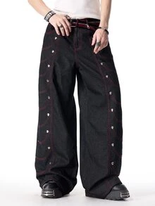 ROMWE MEN Street Life Men's Multi-Fake Pocket Design Jeans - Blue - View 9
