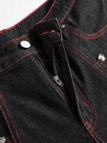 ROMWE MEN Street Life Men's Multi-Fake Pocket Design Jeans - Blue - View 5