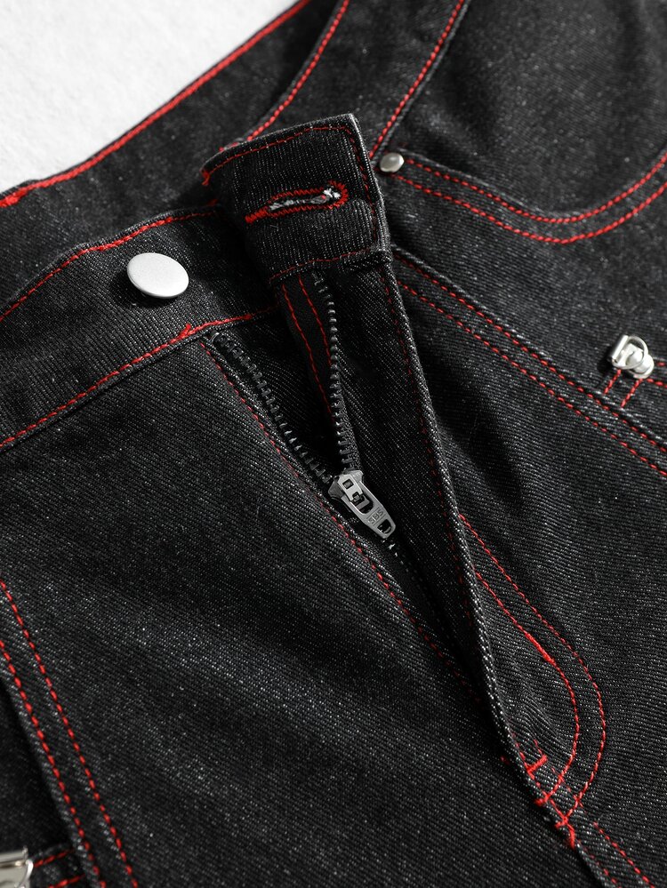 ROMWE MEN Street Life Jeans para hombre con diseño de múltiples bolsillos falsos - Azul - Añade 5