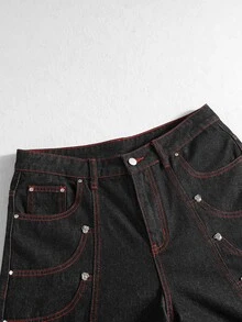 ROMWE MEN Street Life Men's Multi-Fake Pocket Design Jeans - Blue - View 4