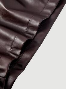 SHEIN MOD Damen einfarbige PU-Leder Mode vielseitige tägliche Lässig Shorts - Braun - Übersicht 5
