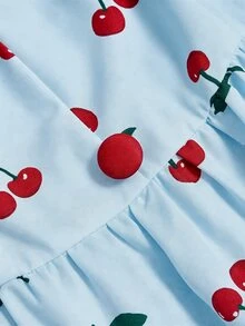 Isle Nomé 新款露肩編織印花後腰抓皺設計優雅度假風年輕百搭日常女款中長洋裝 - 藍色 - 查看 5