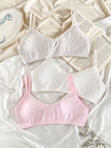 Set 3 áo hai dây tank top cơ bản cho bé gái tween, họa tiết hoa sọc nhiều màu hồng trắng xanh vàng nhạt, phong cách ngọt ngào đơn giản - Nhiều màu - Xem 2