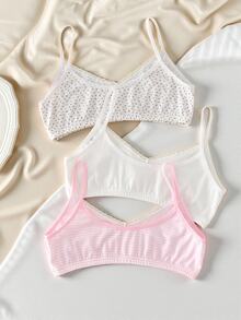 Set 3 áo hai dây tank top cơ bản cho bé gái tween, họa tiết hoa sọc nhiều màu hồng trắng xanh vàng nhạt, phong cách ngọt ngào đơn giản - Nhiều màu - Xem 3
