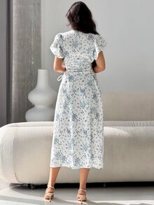 Modelyn 优雅浪漫荷叶边袖系腰连衣裙 女士夏季连衣裙 女士中长连衣裙 百褶碎花连衣裙 女士春季连衣裙 女士休闲连衣裙 女士夏季连衣裙 - 彩色 - 查看 10